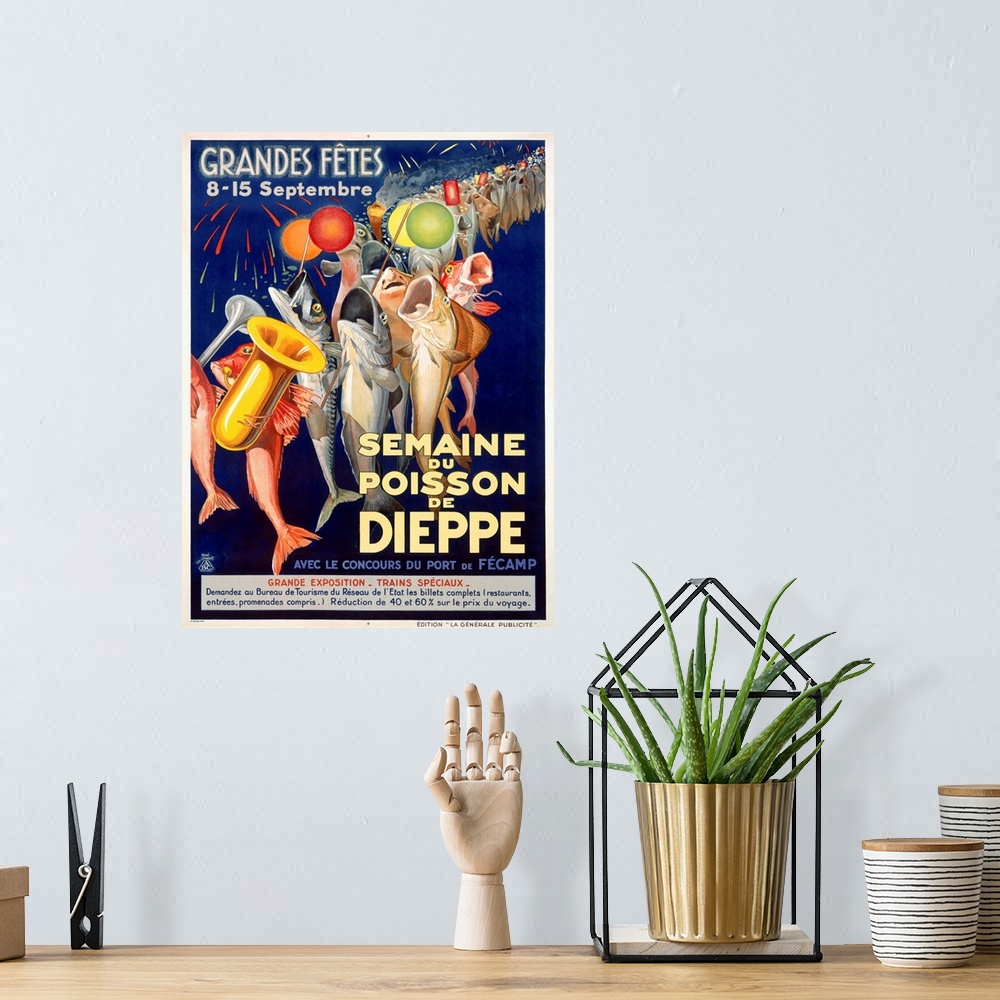 A bohemian room featuring Semaine du Poisson de Dieppe, Vintage Poster, by Rene Jeandot
