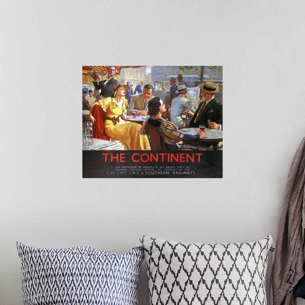 A bohemian room featuring The Continent Cafe Vintage Advertising Poster