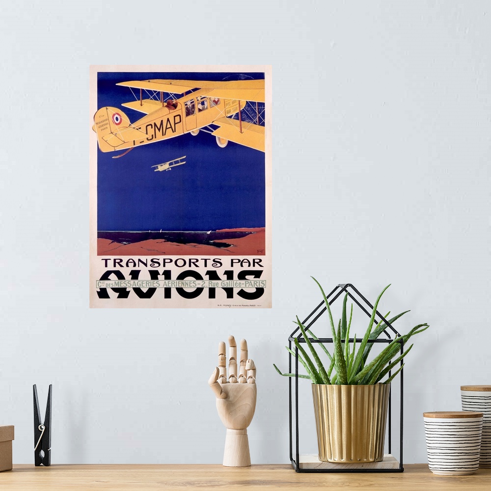 A bohemian room featuring Transports Par Avions, Vintage Poster, by Terrando