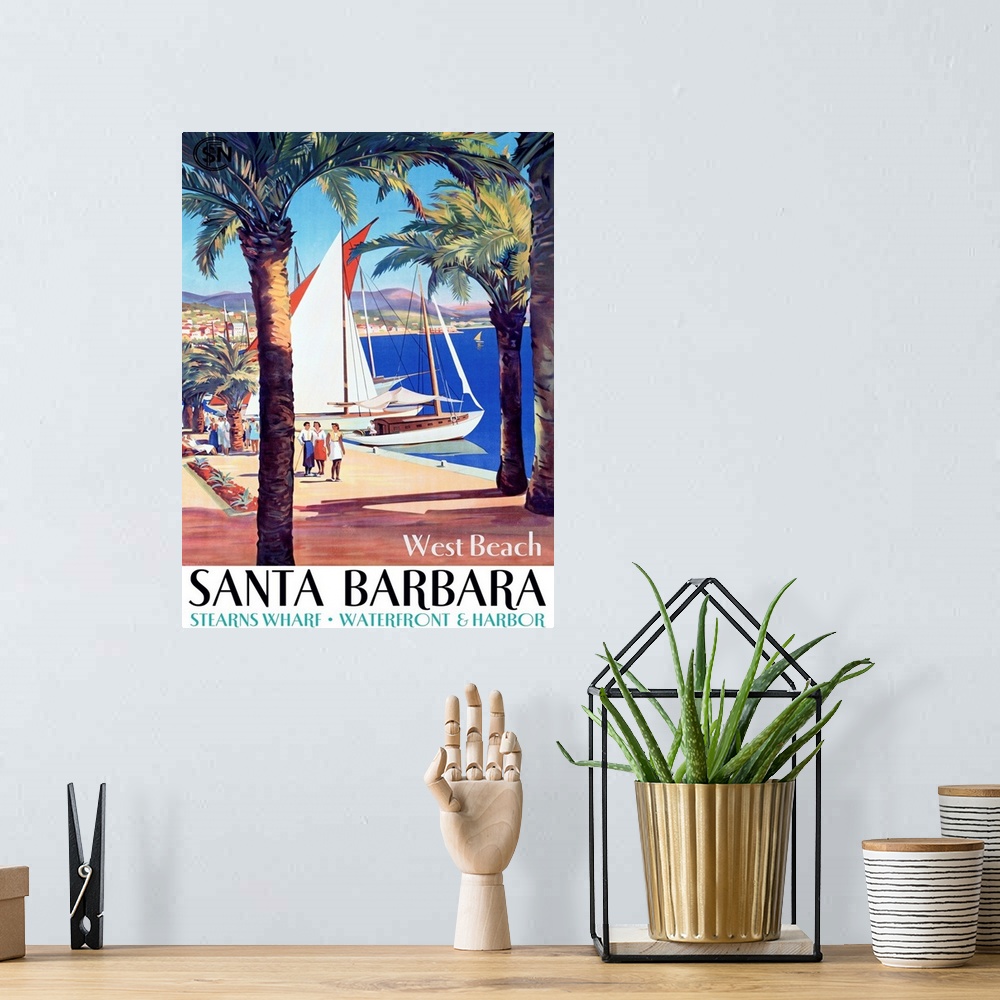 A bohemian room featuring Vintage Travel Poster