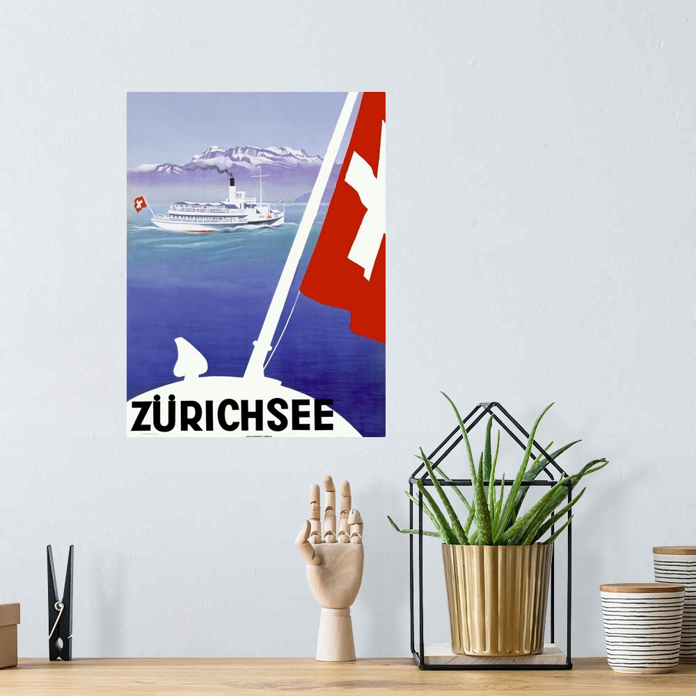 A bohemian room featuring Zurichsee, Lake Geneva, Switzerland, Vintage Poster