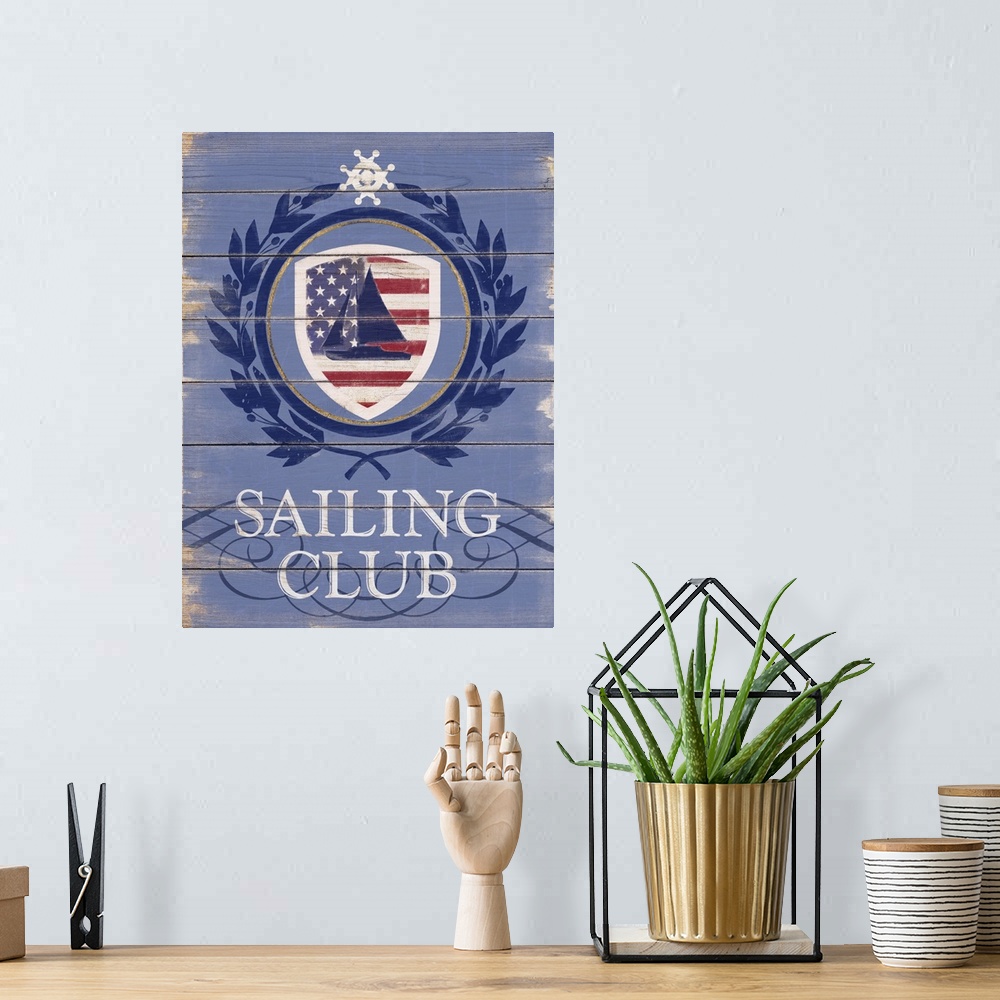A bohemian room featuring Contemporary nautical sport art with weathered look.