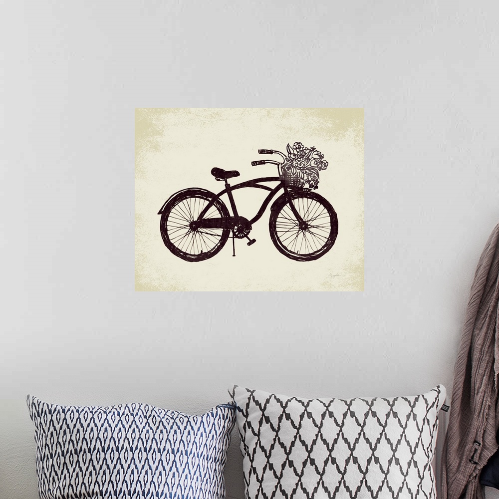 A bohemian room featuring Contemporary bicycle art with a rustic vintage look.