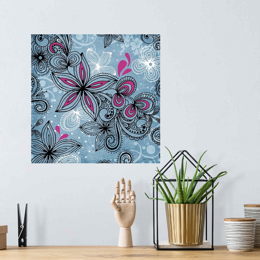 A bohemian room featuring Vibrant and colorful floral pattern teen wall art.