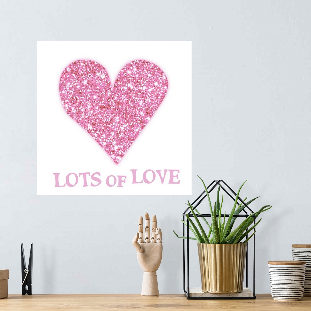 A bohemian room featuring Pink heart and lettering against a white background.