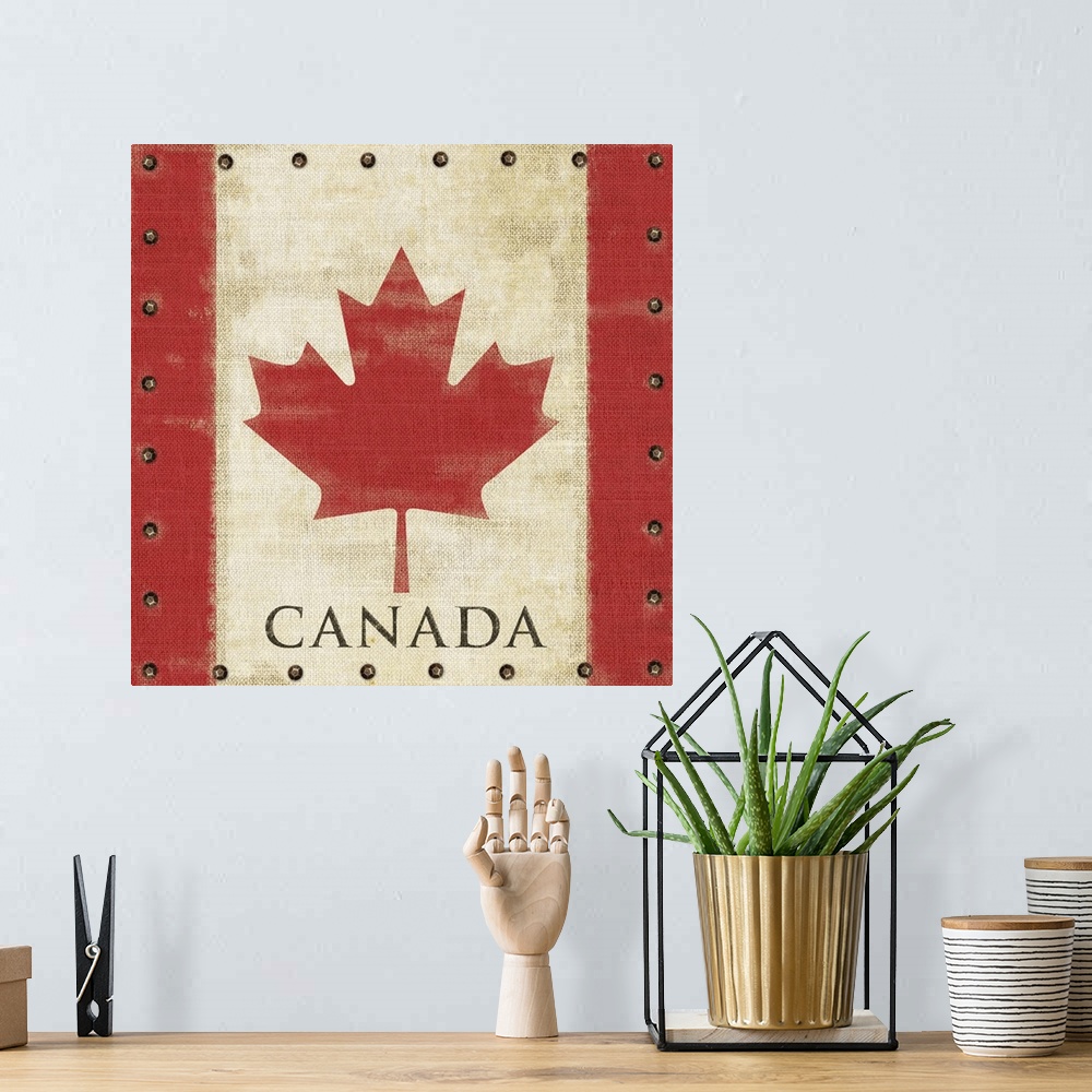 A bohemian room featuring Vintage Canadian Flag