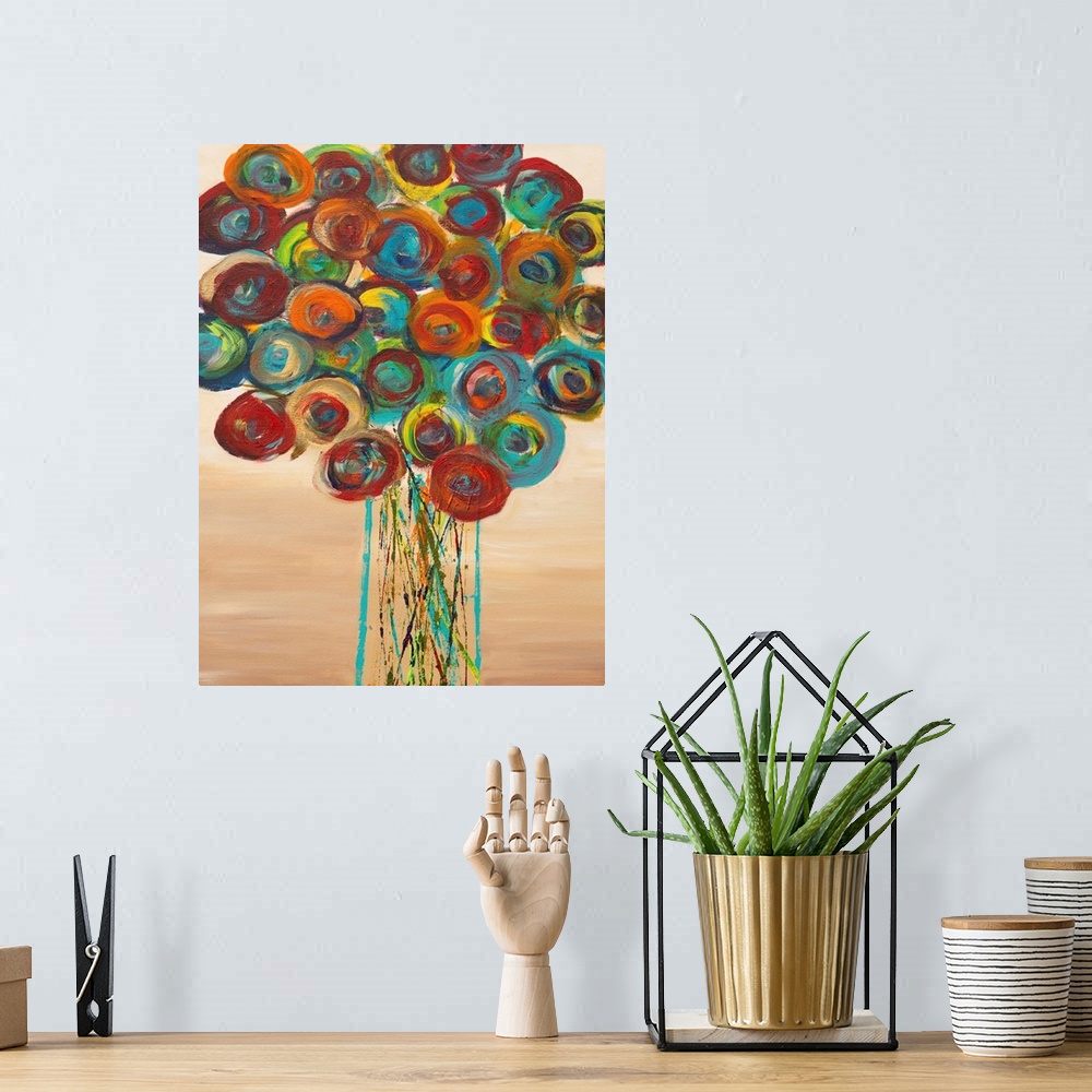 A bohemian room featuring Abstract Flowers 1