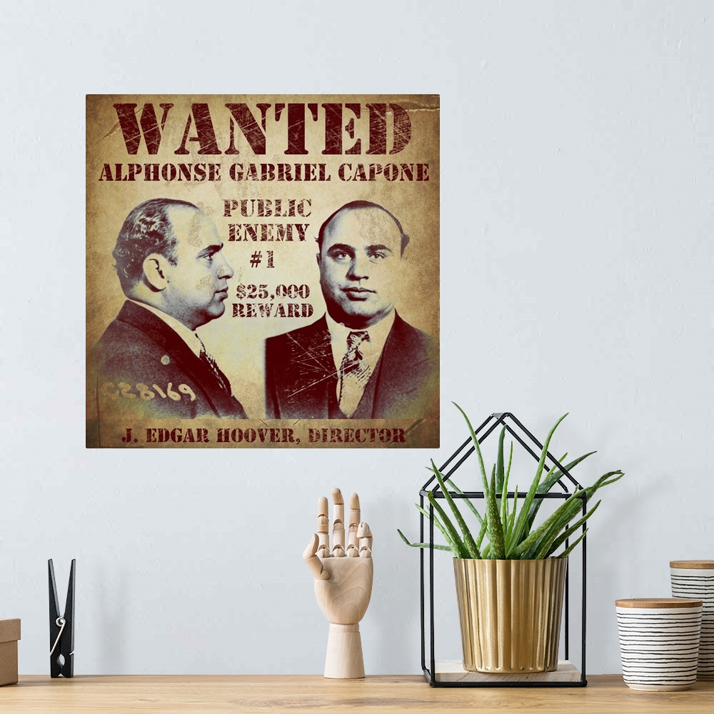 A bohemian room featuring Al Capone Wanted Poster