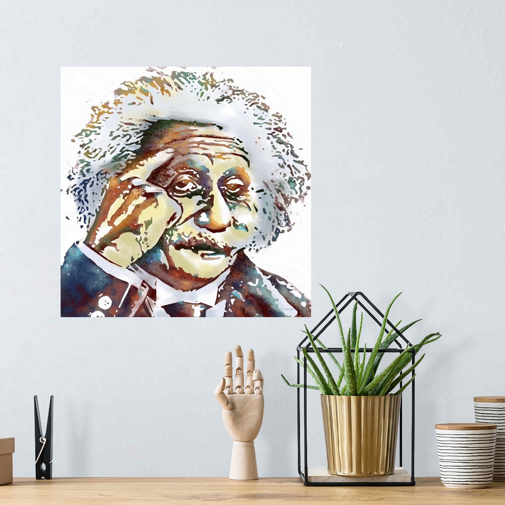 A bohemian room featuring Contemporary colorful portrait of Albert Einstein.