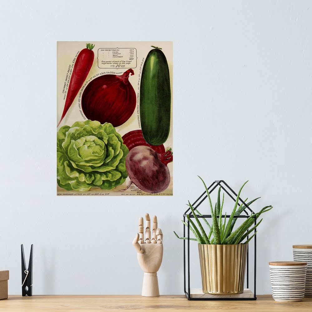 A bohemian room featuring Vintage poster advertisement for Annual Of True Blue Veggies.