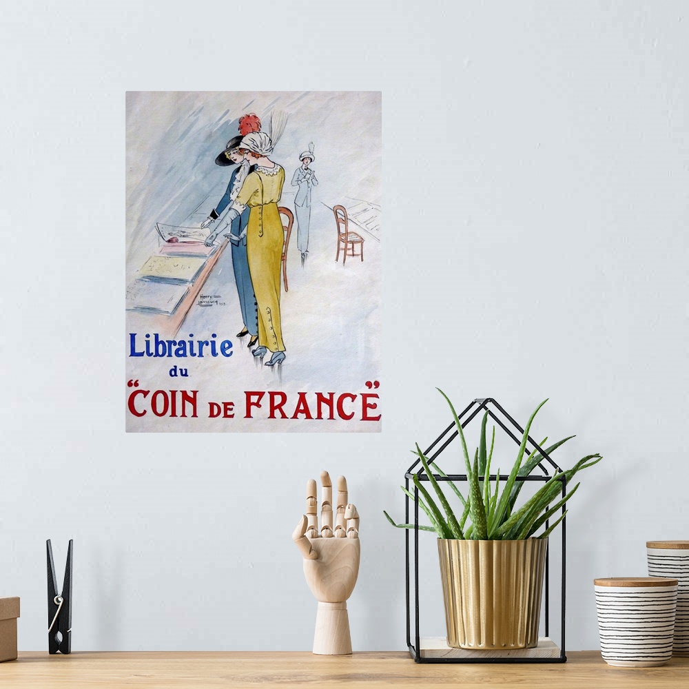 A bohemian room featuring Vintage poster advertisement for Art Deco Fashion.