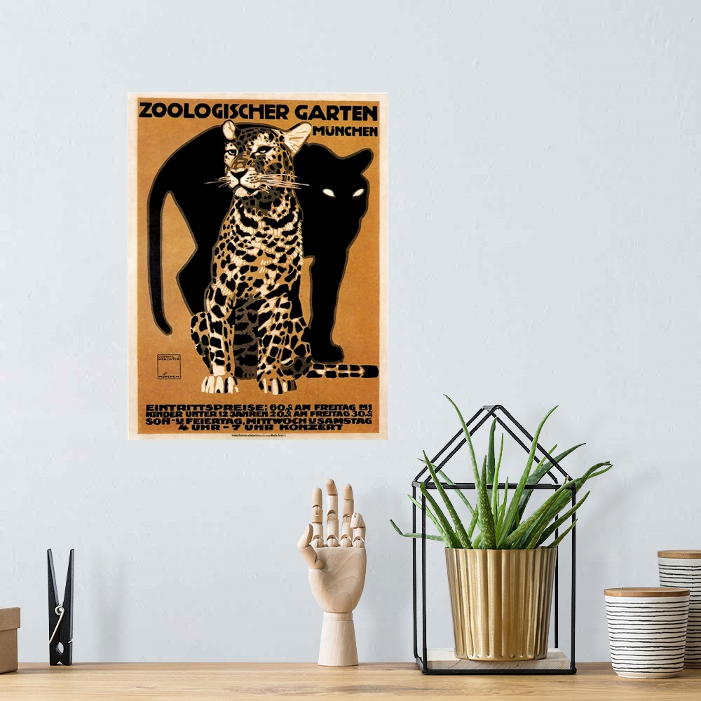 A bohemian room featuring Big Cats at the Munchen Zoo - Vintage Animal Advertisement