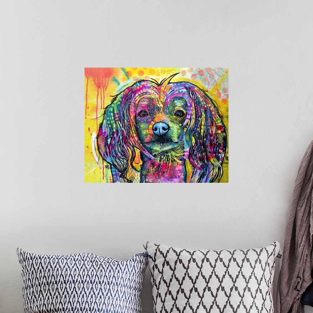 A bohemian room featuring Chinese Crested
