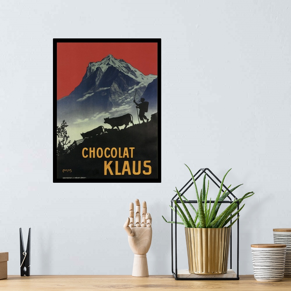 A bohemian room featuring Chocolat Klaus - Vintage Chocolate Advertisement