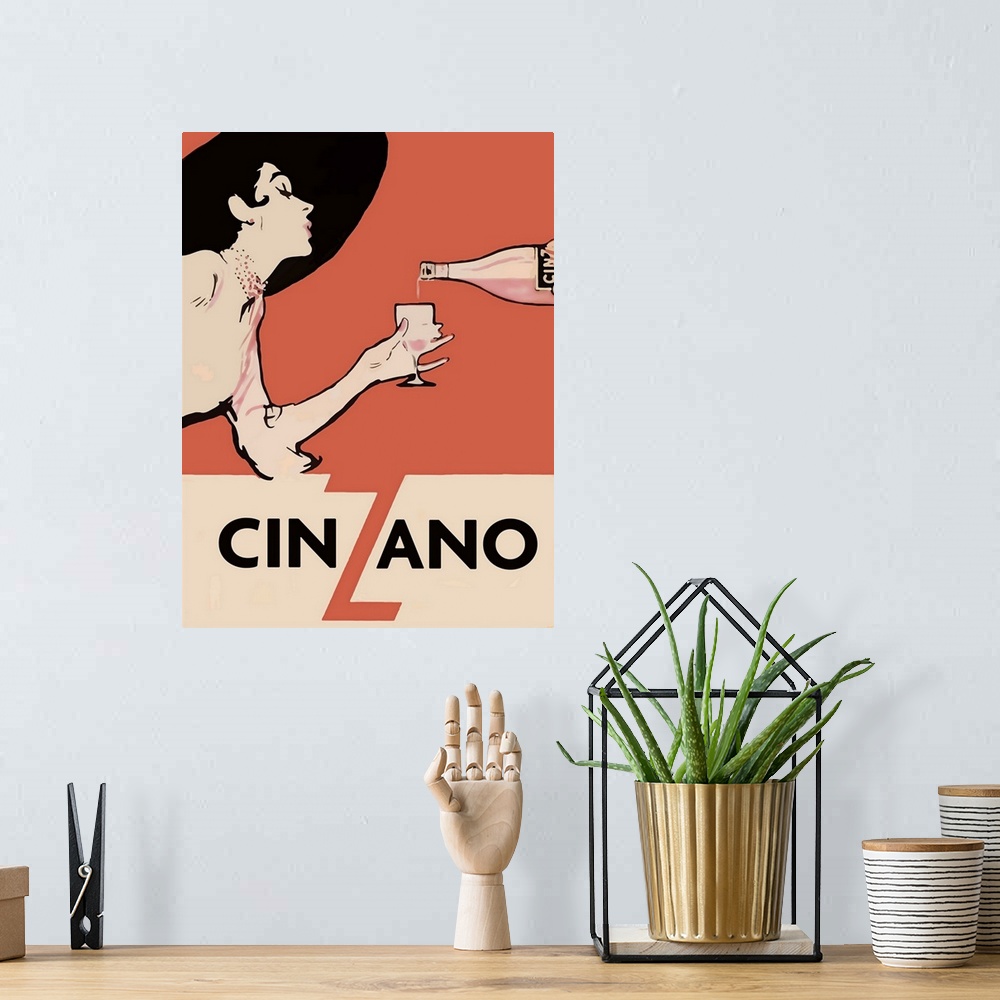 A bohemian room featuring Cinzano - Vintage Liquor Advertisement