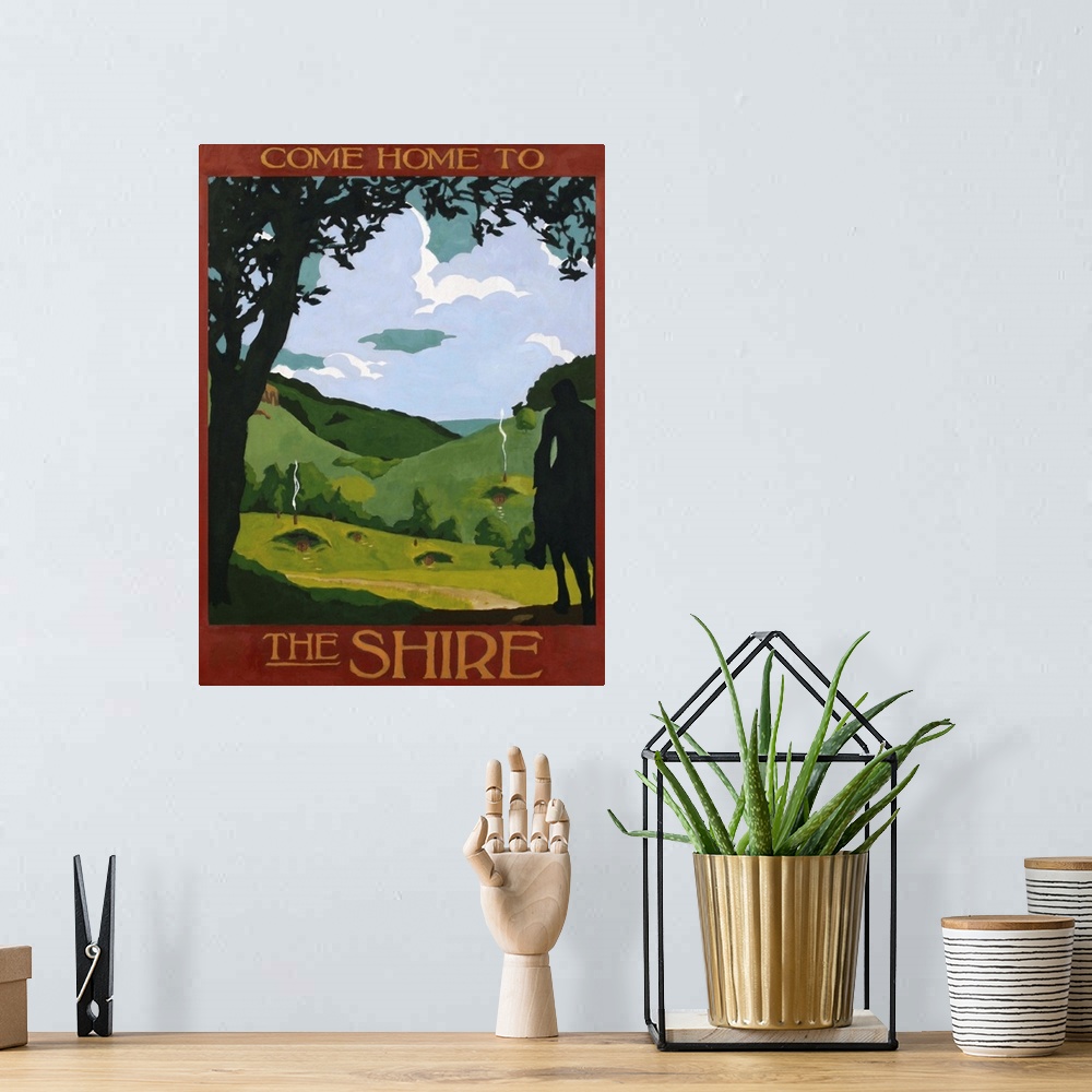 A bohemian room featuring Retro minimalist travel poster.