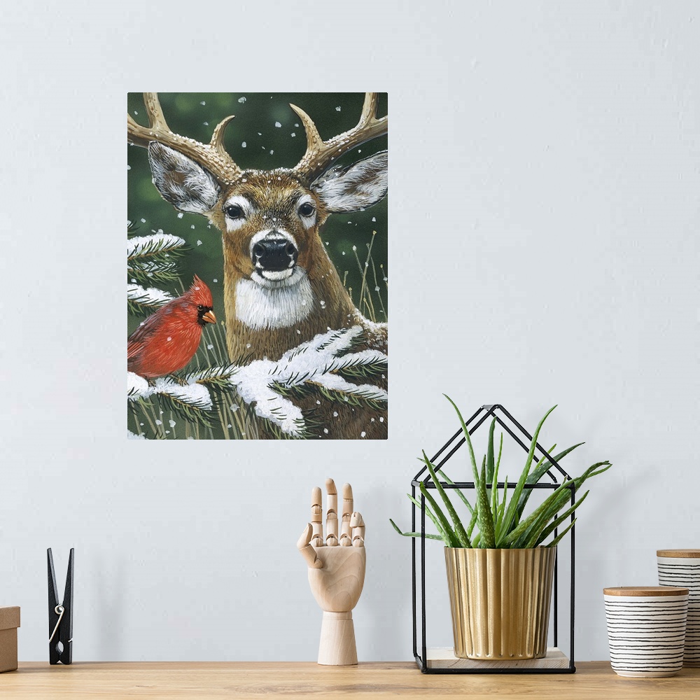 A bohemian room featuring Deer With Cardinal