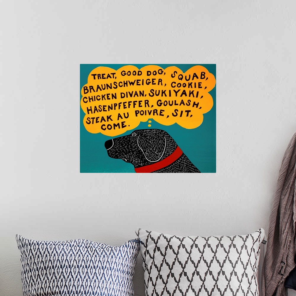 A bohemian room featuring Dogs can only learn a few words black