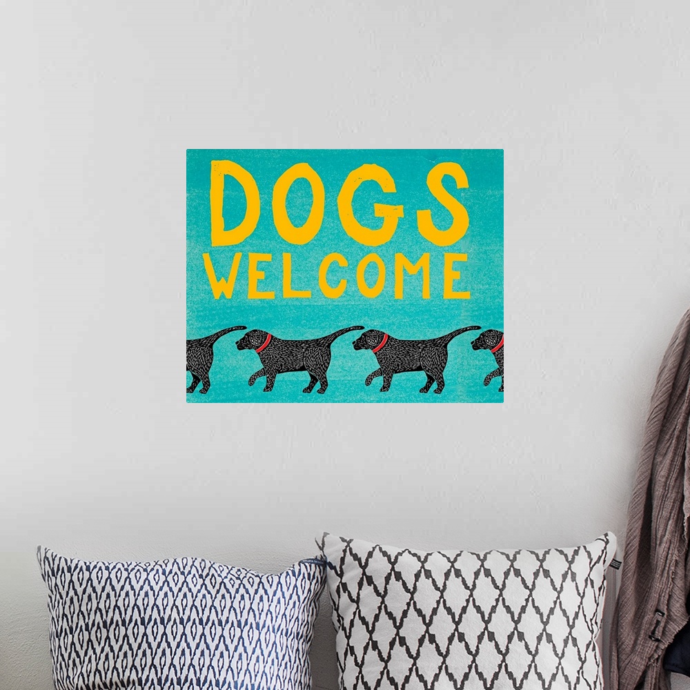 A bohemian room featuring Dogs Welcome