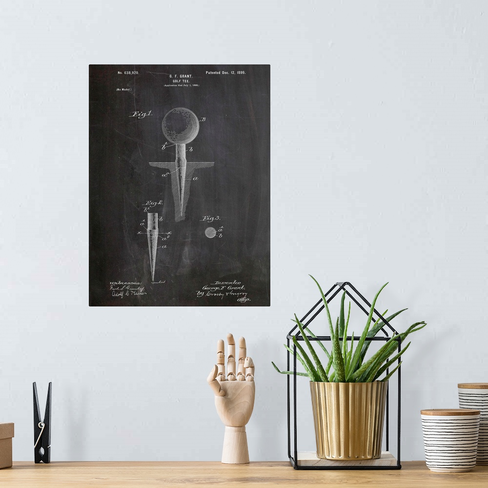 A bohemian room featuring Black and white diagram showing the parts of a golf tee.