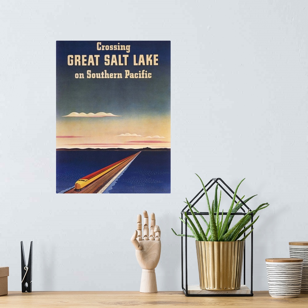 A bohemian room featuring Great Salt Lake - Vintage Travel Advertisement