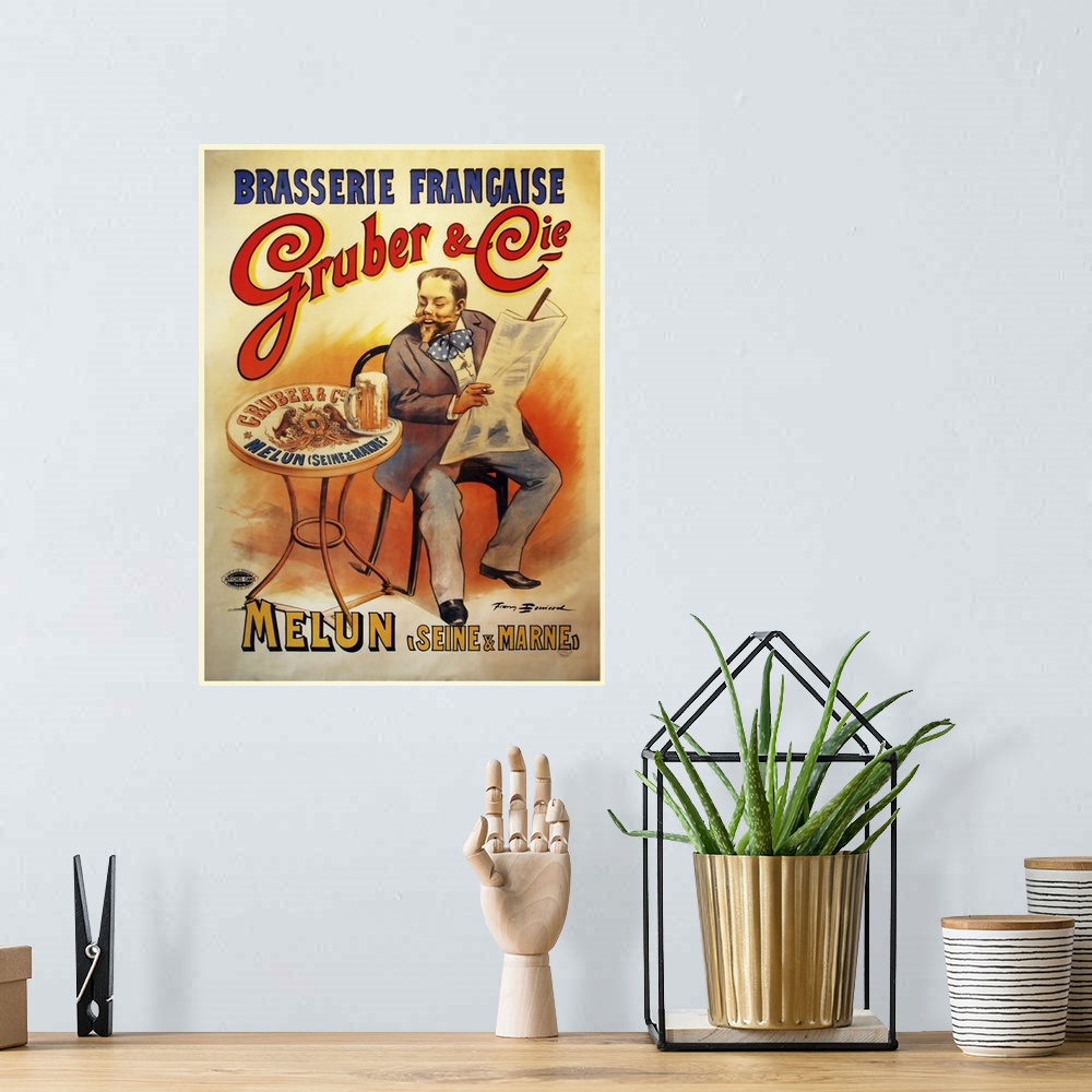 A bohemian room featuring Gruber Biere - Vintage Beer Advertisement