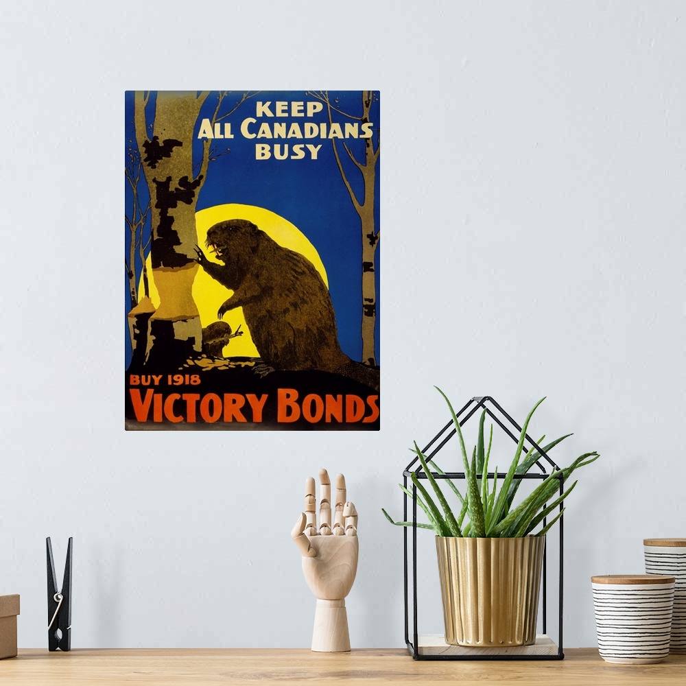 A bohemian room featuring Keep All Canadians Busy, 1918 Victory Bonds