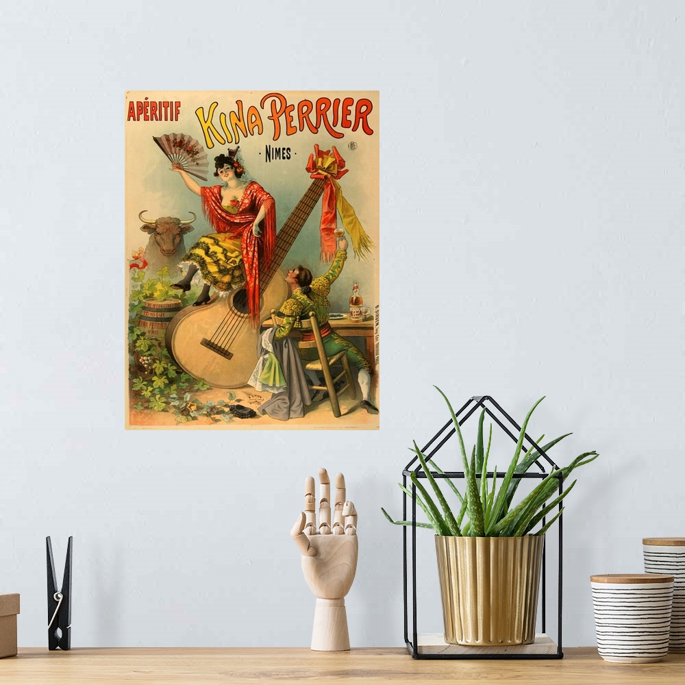 A bohemian room featuring Kina Perrier - Vintage Beverage Advertisement