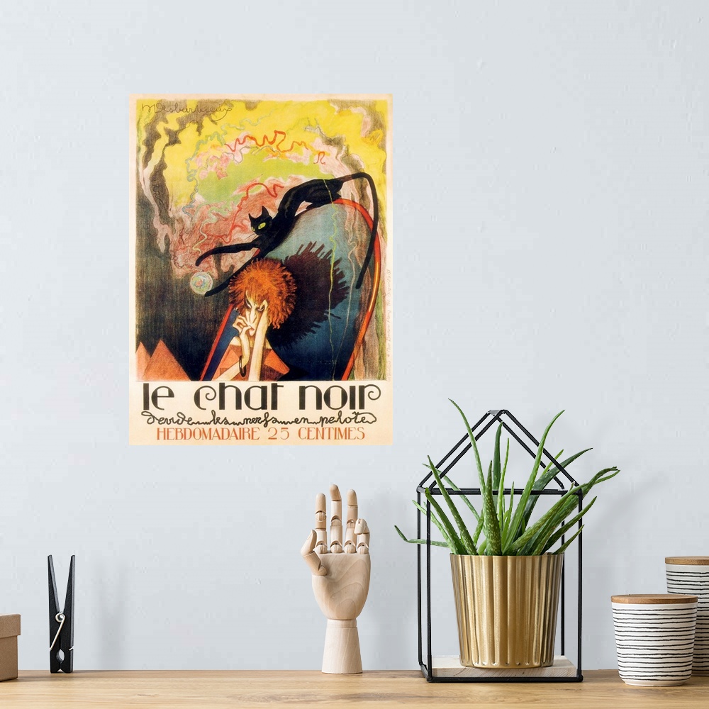 A bohemian room featuring Vintage poster advertisement for Le Chat Noir II.