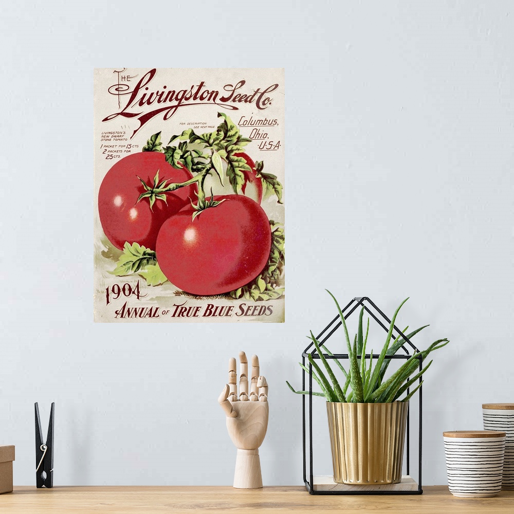 A bohemian room featuring Vintage poster advertisement for Livingston Tomato.