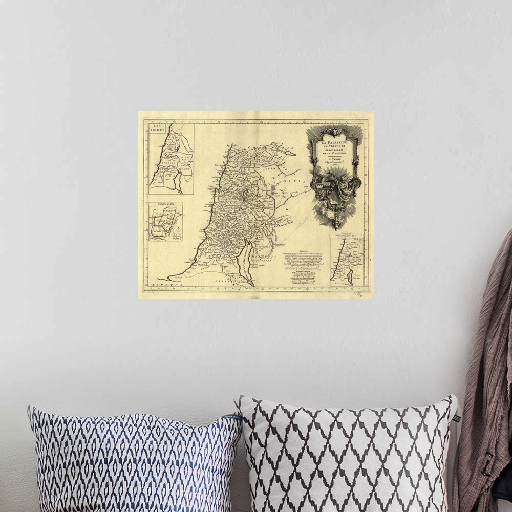 A bohemian room featuring Map of Jerusalem, Palestine, and the Holy Land