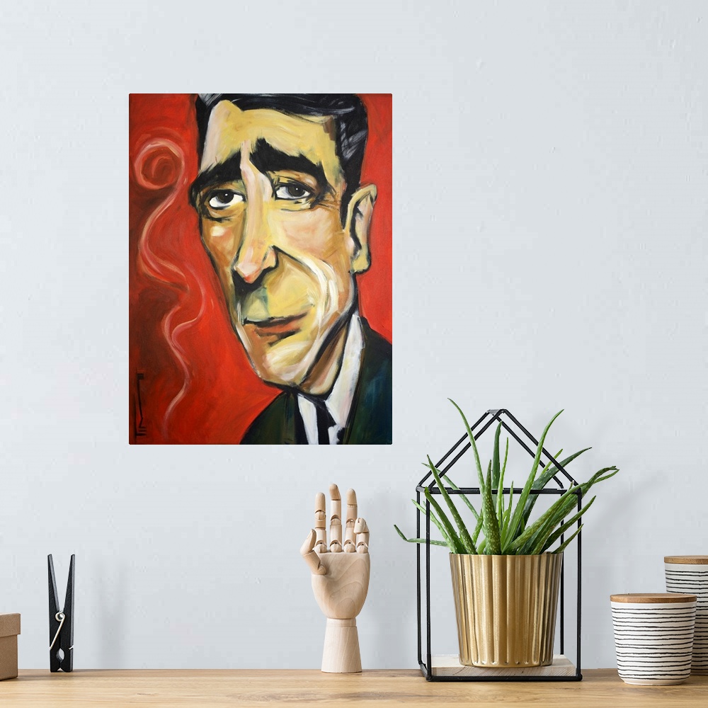 A bohemian room featuring Contemporary portrait of Rat Pack singer Peter Lawford with a cigarette.