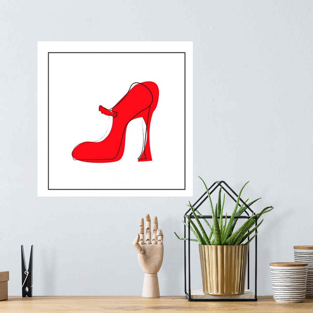 A bohemian room featuring red high heeled shoe