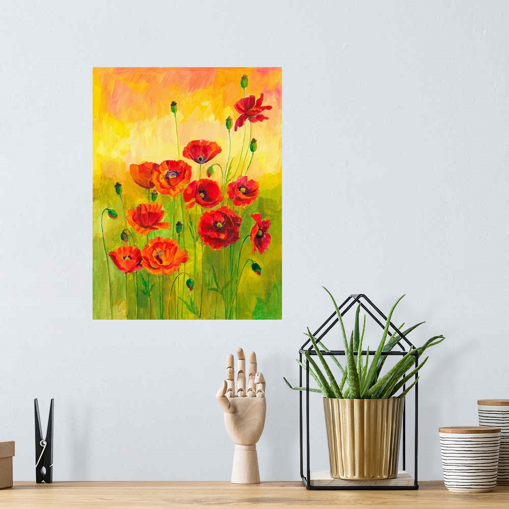 A bohemian room featuring Red Poppies in Green Grass