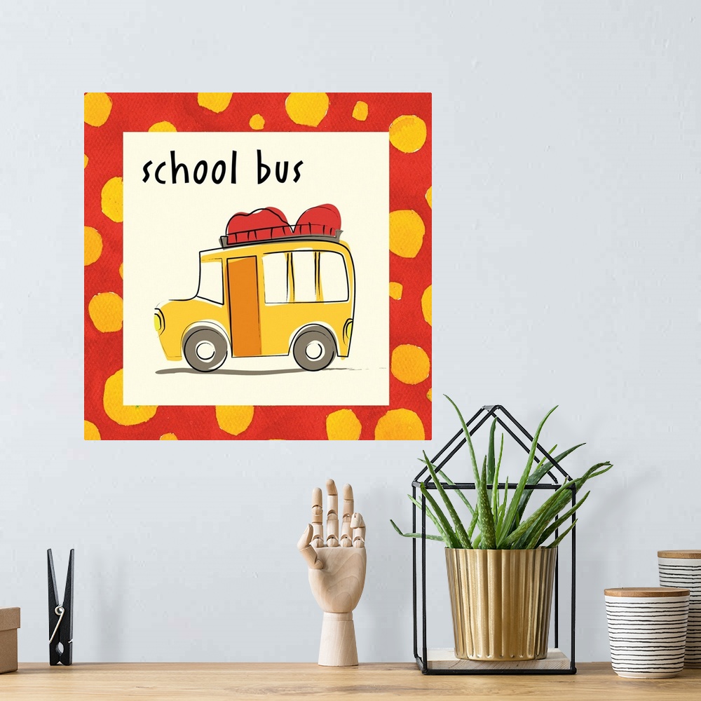 A bohemian room featuring school bus