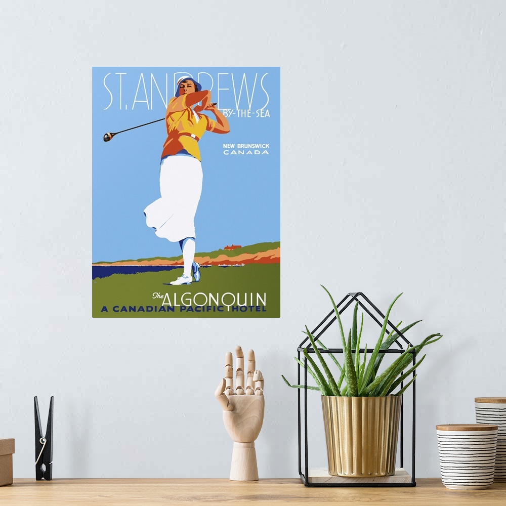 A bohemian room featuring Vintage poster advertisement for St. Andrews.