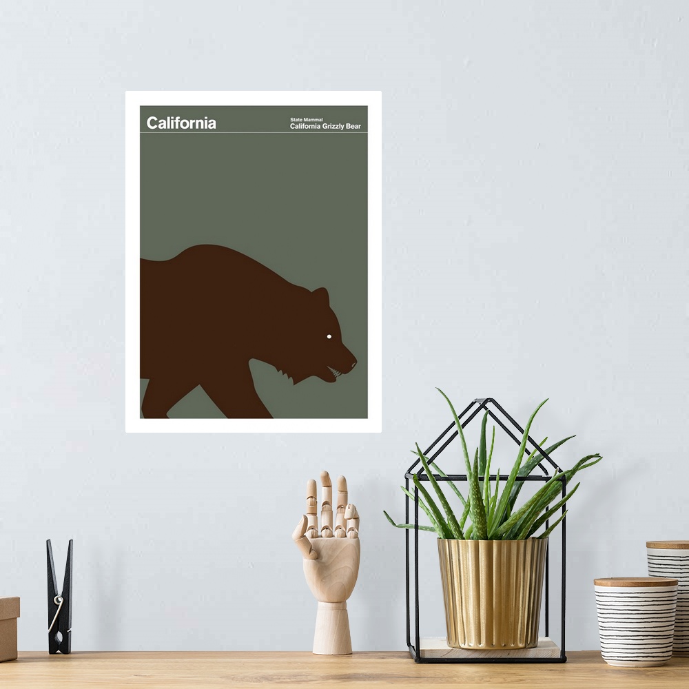 A bohemian room featuring State Posters - California State Mammal: California Grizzly Bear