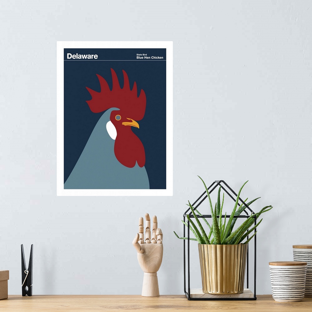 A bohemian room featuring State Posters - Delaware State Bird: Blue Hen Chicken