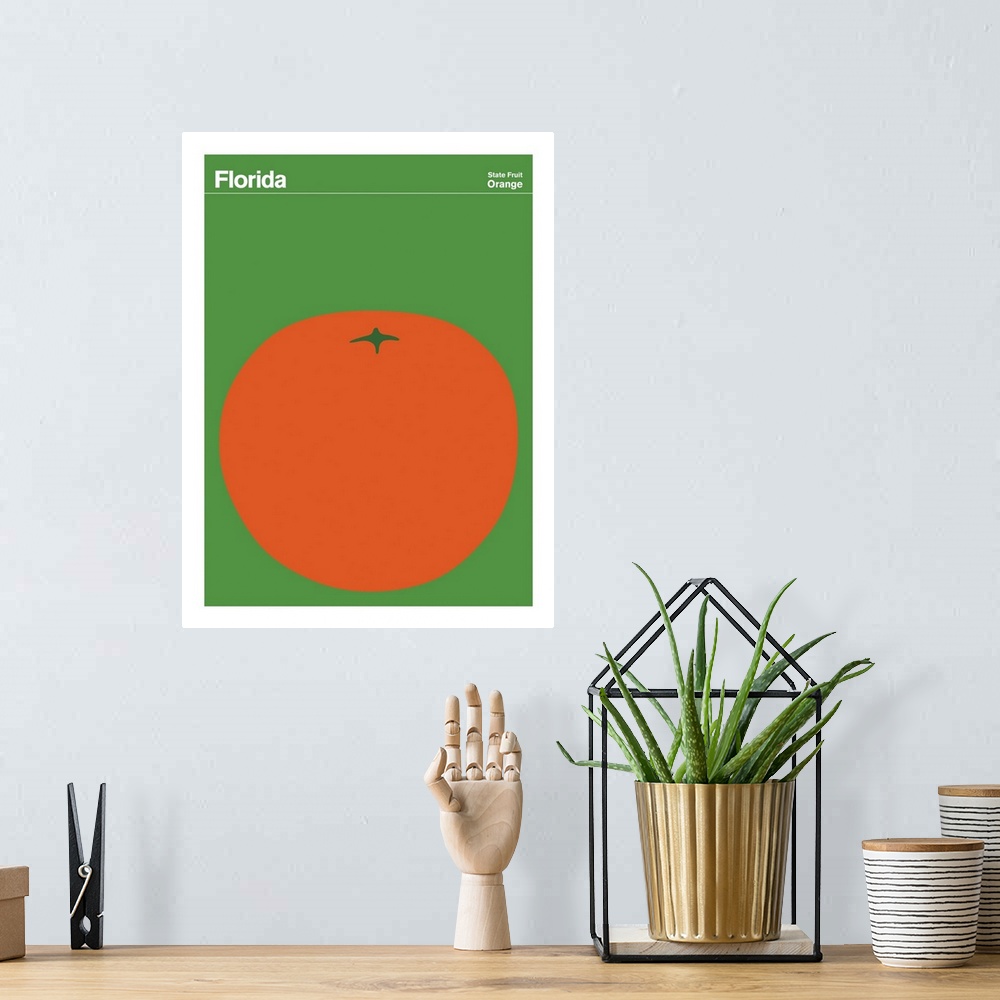 A bohemian room featuring State Posters - Florida State Fruit: Orange