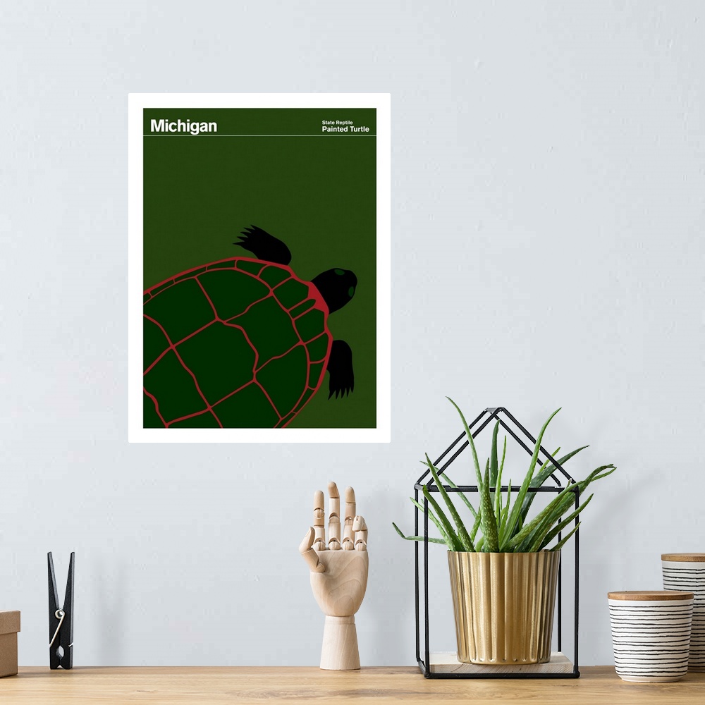 A bohemian room featuring State Posters - Michigan State Reptile: Painted Turtle