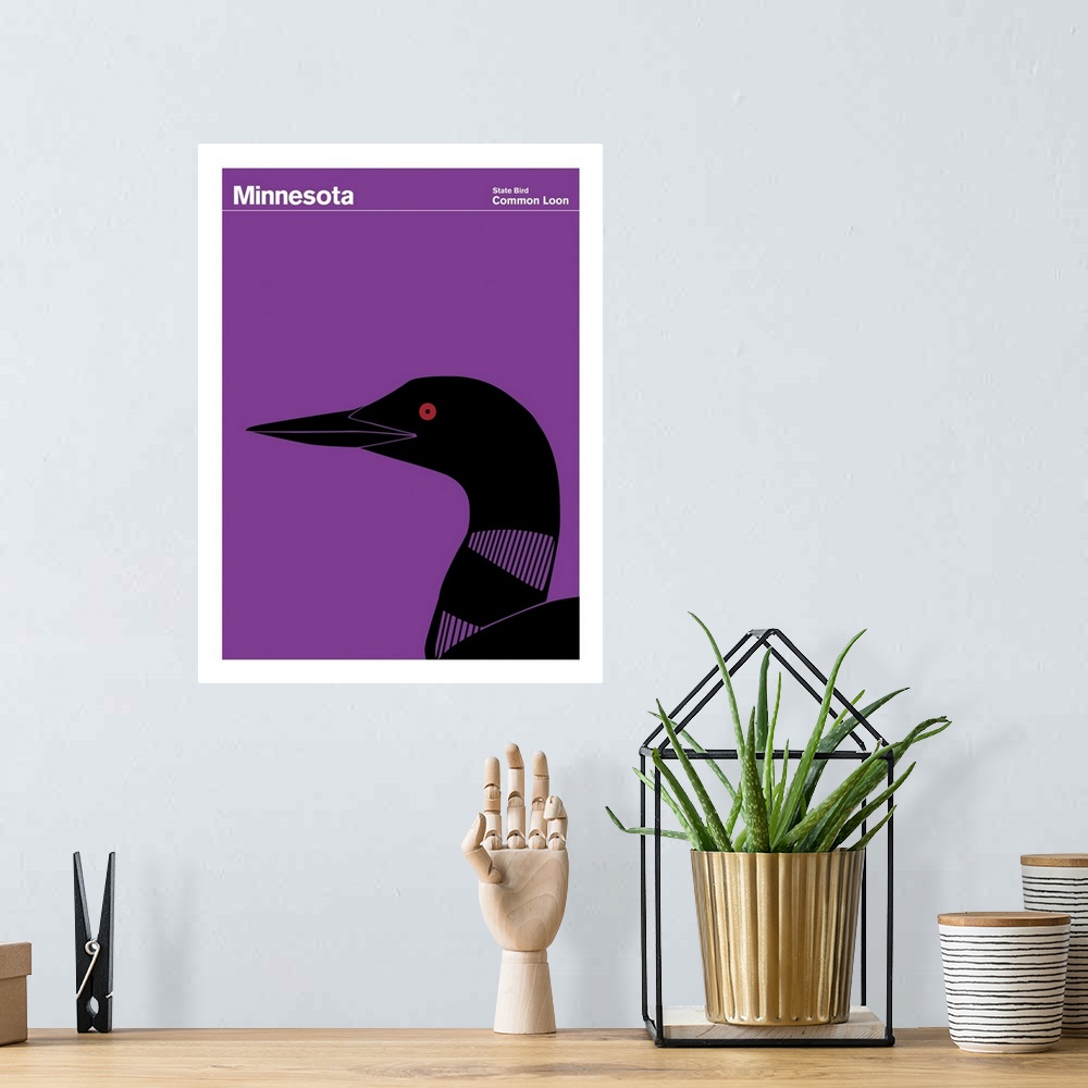A bohemian room featuring State Posters - Minnesota State Bird: Common Loon
