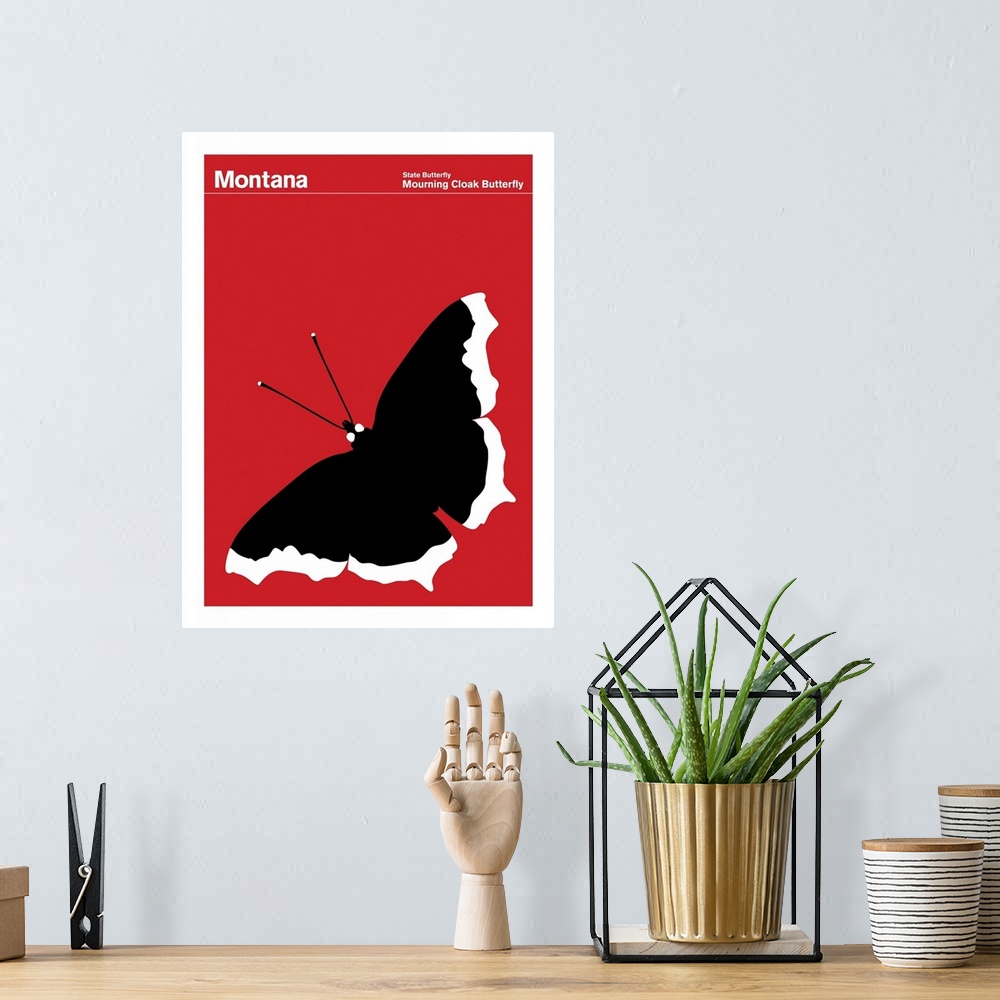 A bohemian room featuring State Posters - Montana State Butterfly: Mourning Cloak Butterfly