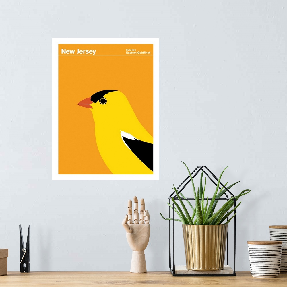 A bohemian room featuring State Posters - New Jersey State Bird: Eastern Goldfinch