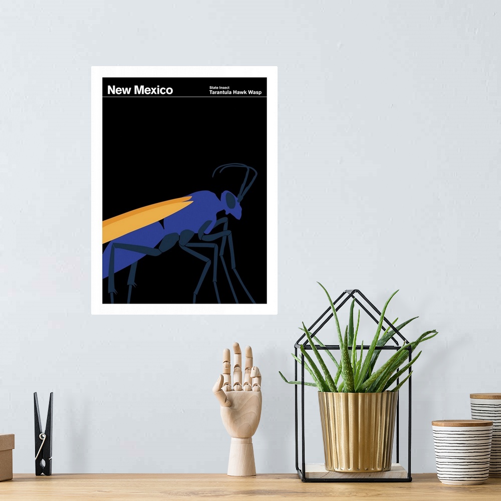 A bohemian room featuring State Posters - New Mexico State Insect: Tanrantula Hawk Wasp