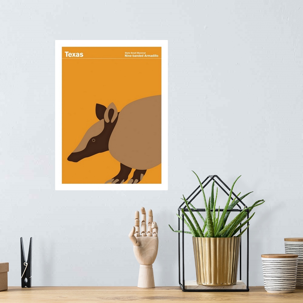 A bohemian room featuring State Posters - Texas State Small Mammal: Nine-banded Armadillo