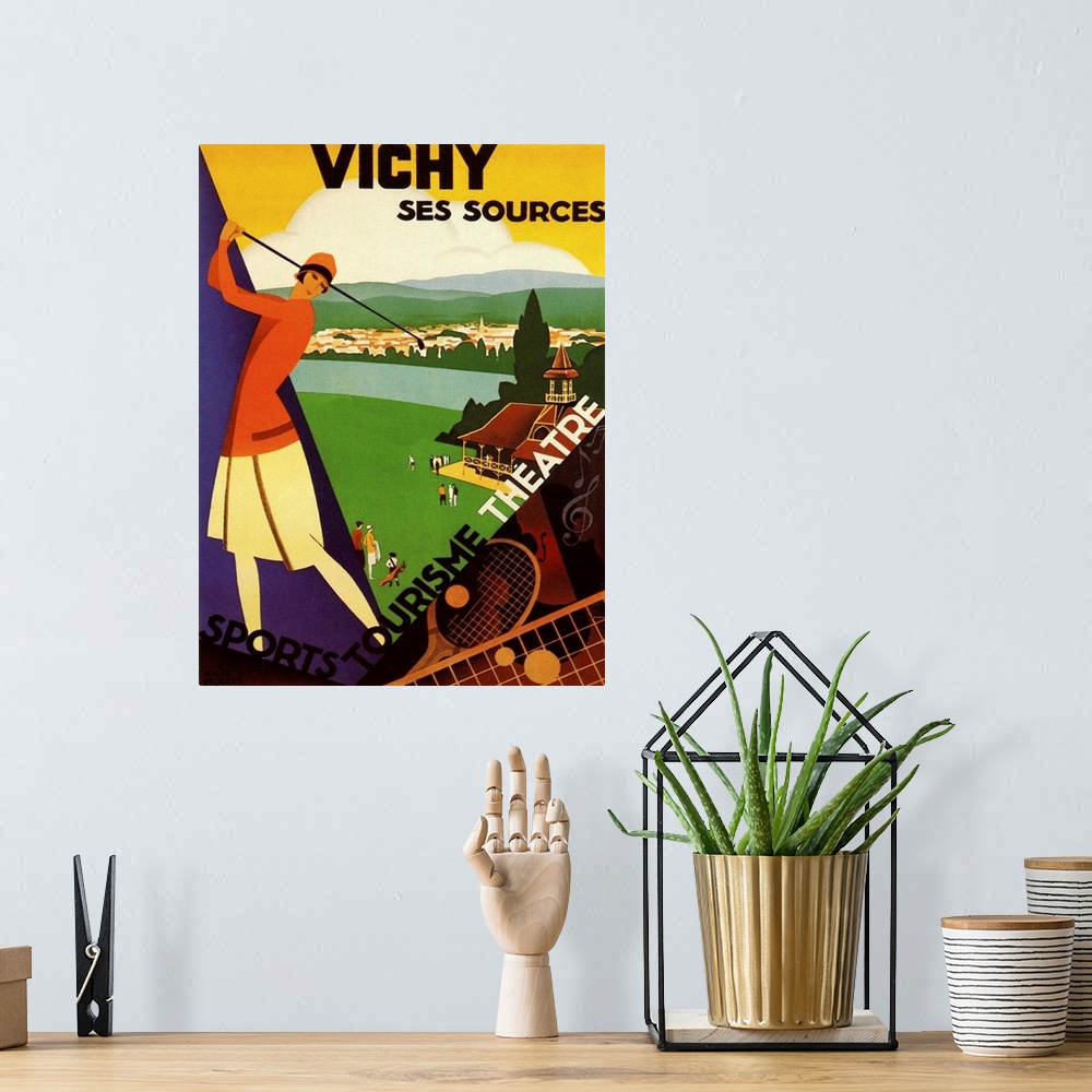 A bohemian room featuring Vintage poster advertisement for Vichy Ses Sources.