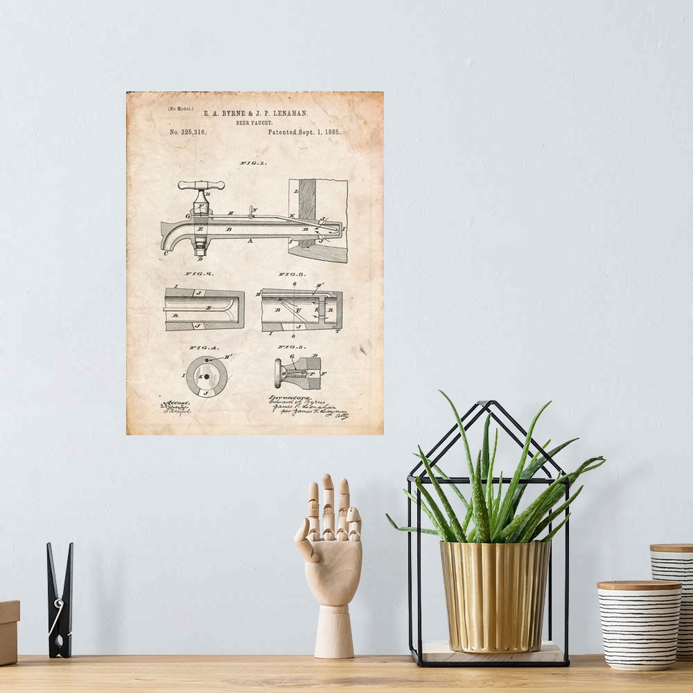 A bohemian room featuring Vintage Parchment Beer Tap Patent Poster