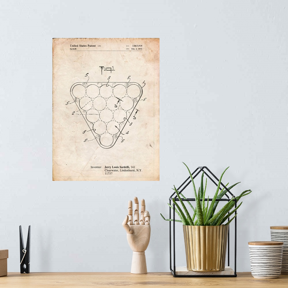 A bohemian room featuring Vintage Parchment Billiard Ball Rack Patent Poster
