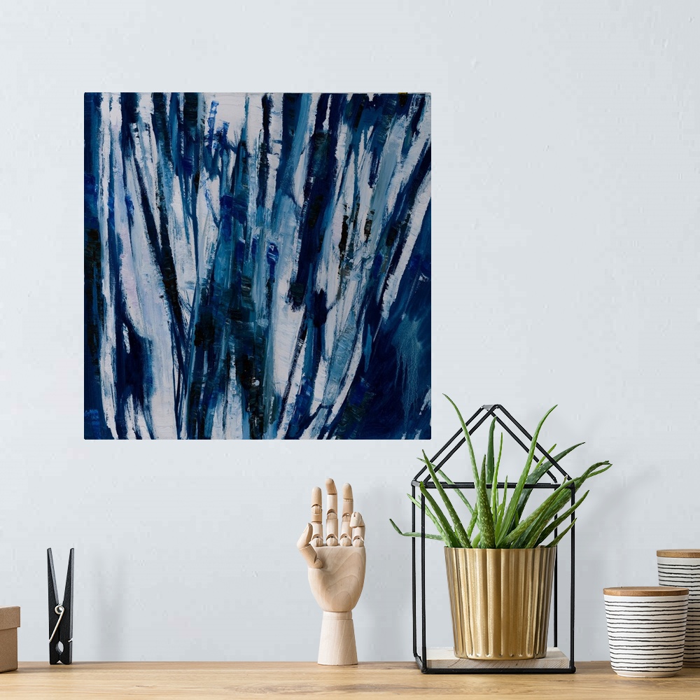 A bohemian room featuring An abstract inspired by landscapes of iced-over lakes; balancing the sleekness and smoothness of ...