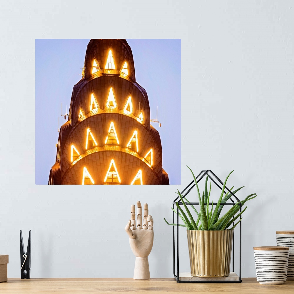 A bohemian room featuring Chrysler Building Lights